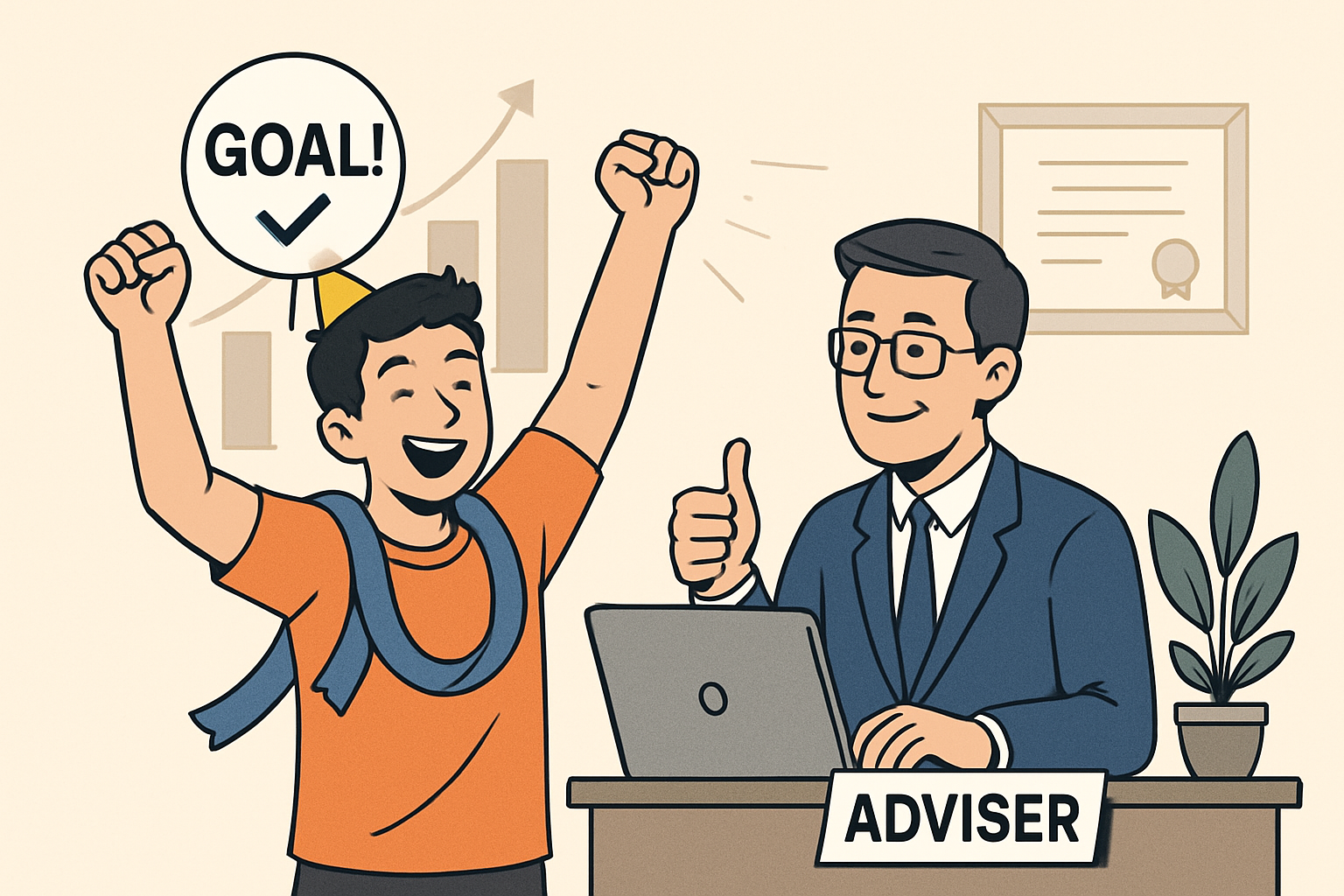 Persona logrando una meta personal con ayuda de adv-server